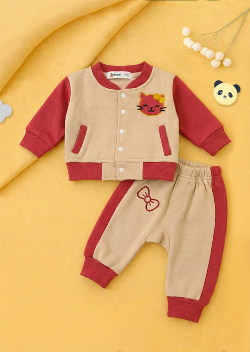 Kitty Bow Fleece Varsity Jacket Set