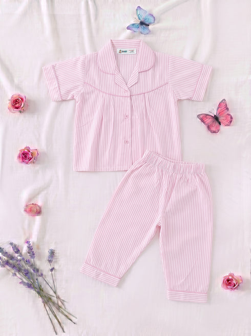 Pastel Pink Striped Night Suit Set