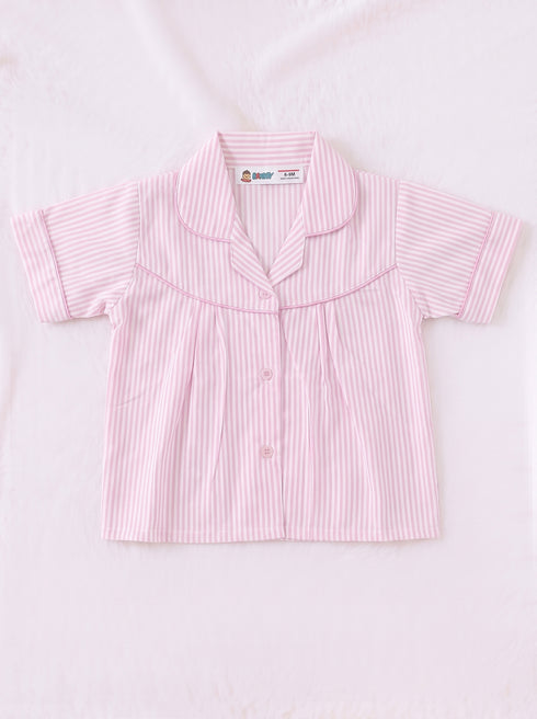 Pastel Pink Striped Night Suit Set