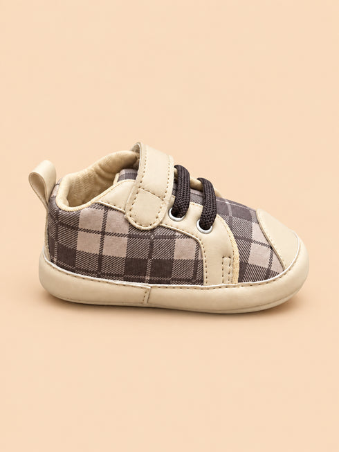 Beige Plaid Sneakers with Velcro Straps