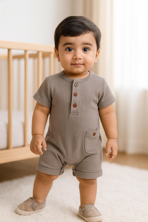 Grey Button-Up Romper