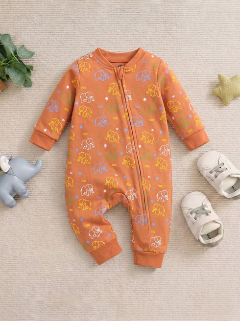 Elephant Printed Interlock Sleepsuit