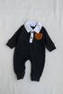 Bear Embroidery Waffle Knit Polo Sleepsuit (Black)