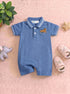 Blue Embroidered Polo Romper