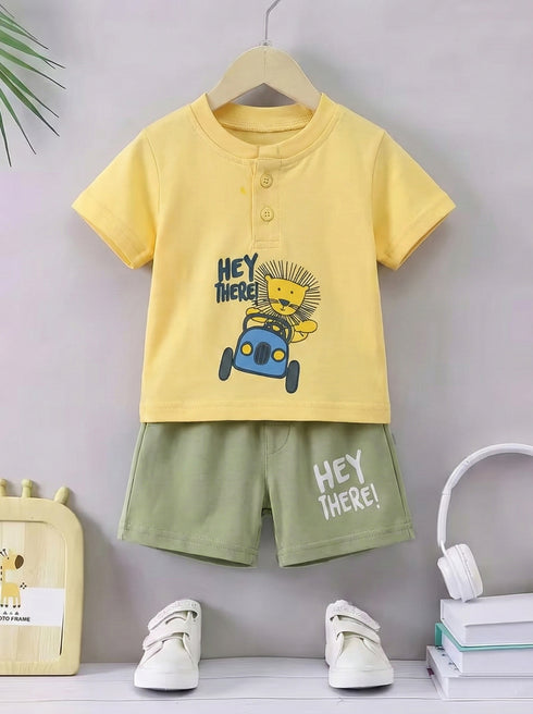 Little Roar Printed Henley Interlock Short Set