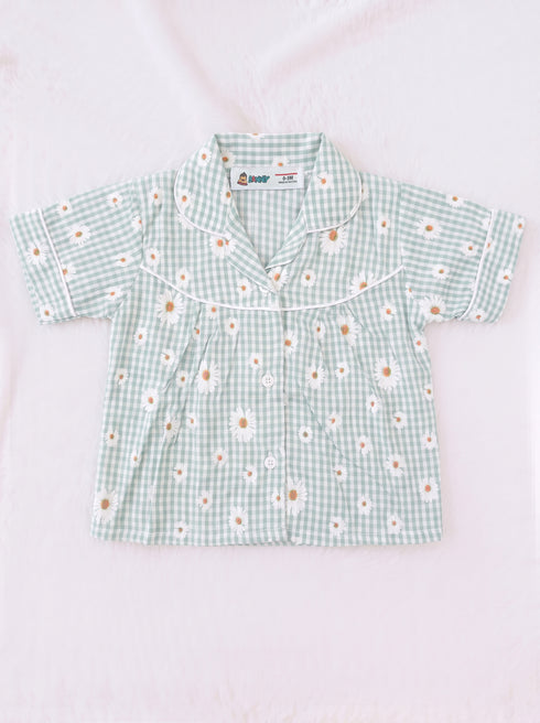 Daisy Gingham Night Suit Set (Green)
