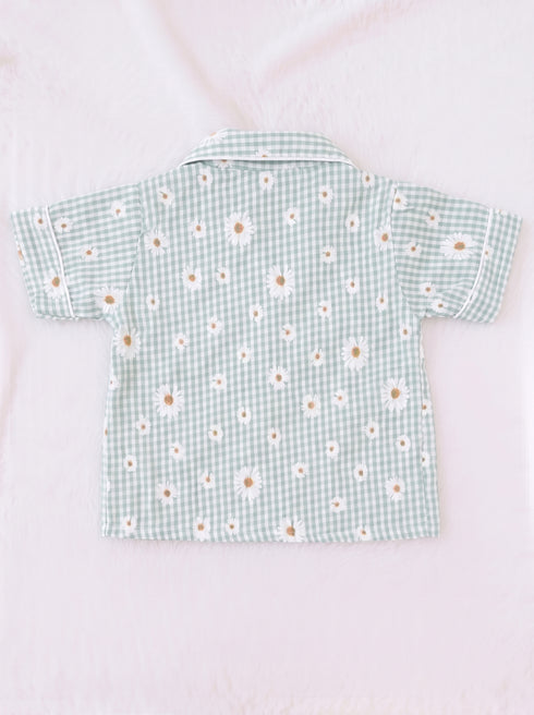 Daisy Gingham Night Suit Set (Green)