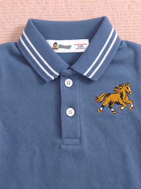 Blue Embroidered Polo Romper