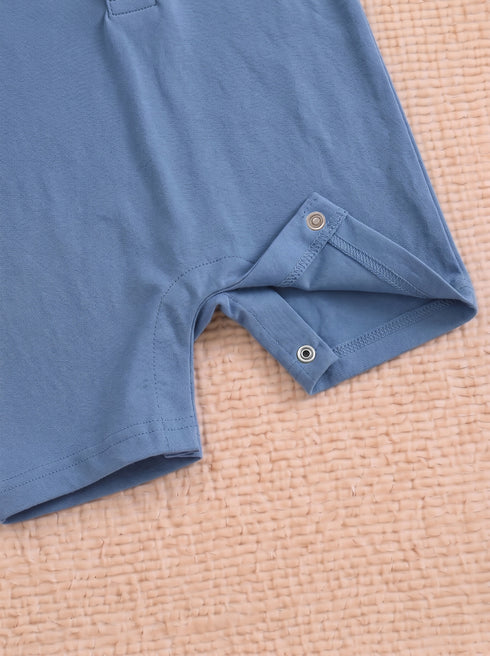 Blue Embroidered Polo Romper