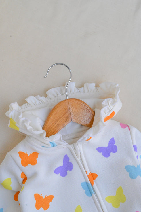 Butterfly Bliss Frilled Fleece Hooded Sleepsuit
