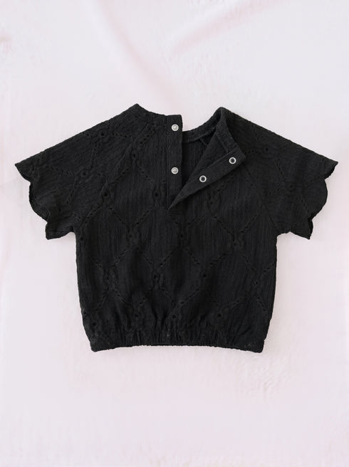 Black Scalloped Pajama Set