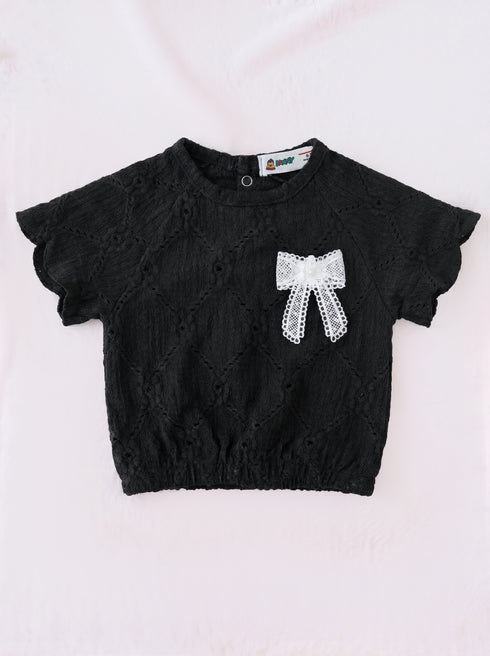 Black Scalloped Pajama Set