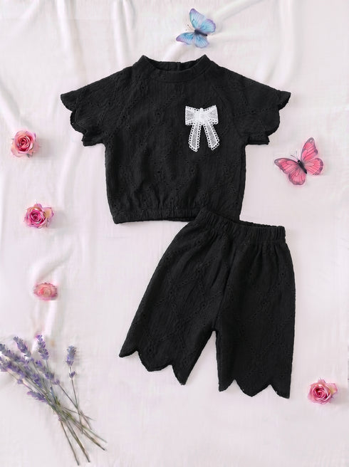 Black Scalloped Pajama Set