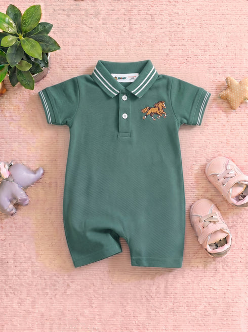Green Embroidered Polo Romper