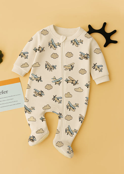 Airplane Printed Fleece Footed Sleepsuit