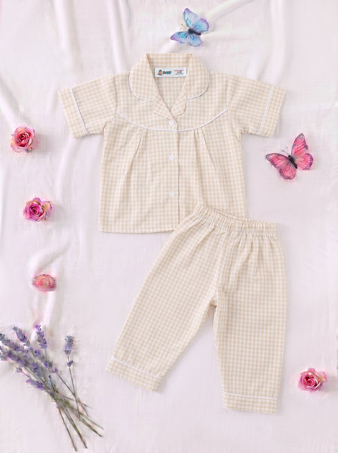Light Yellow Checkered Night Suit Set