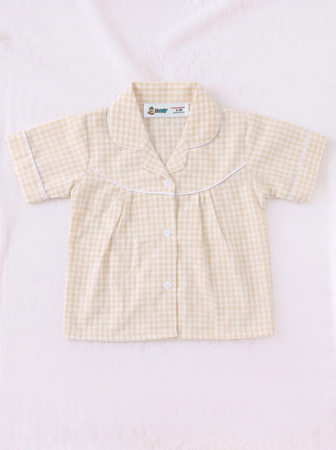 Light Yellow Checkered Night Suit Set