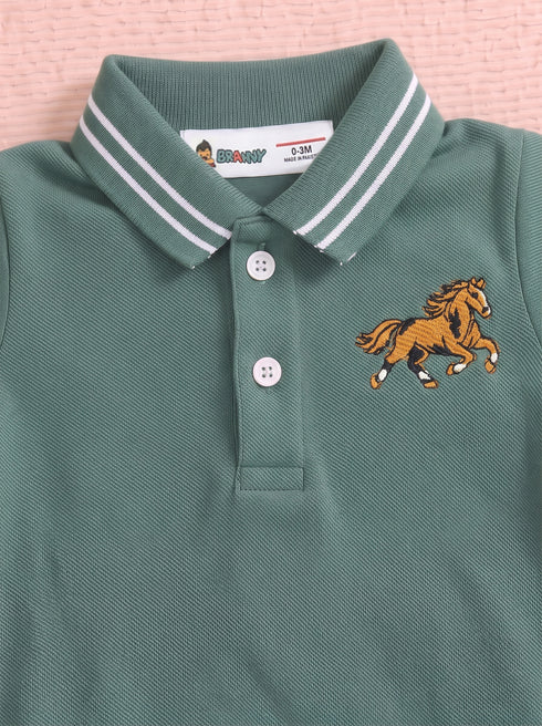 Green Embroidered Polo Romper