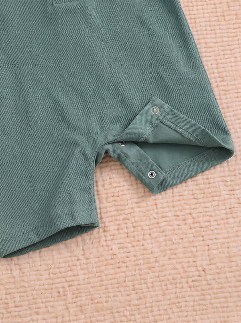 Green Embroidered Polo Romper