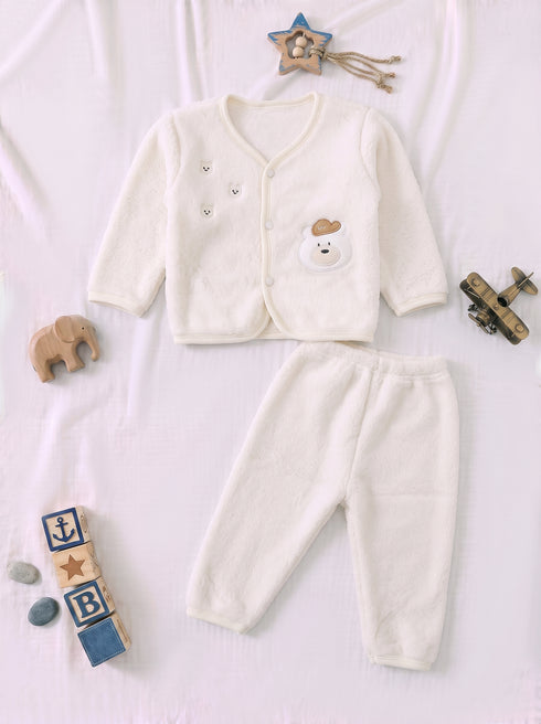 Bear Embroidered Plush Fleece Co-ord Set