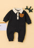 Bear Embroidery Waffle Knit Polo Sleepsuit (Black)