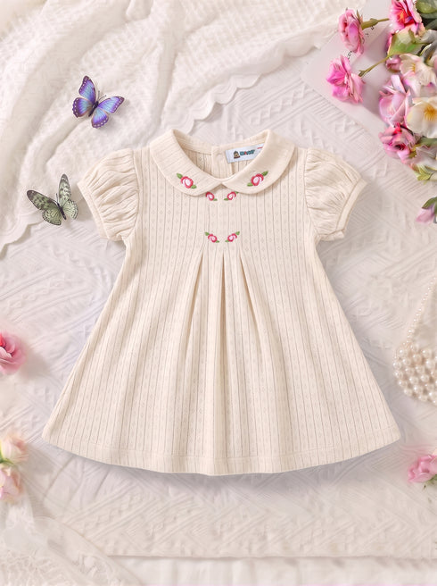 Ivory Floral Embroidered Jacquard Baby Frock
