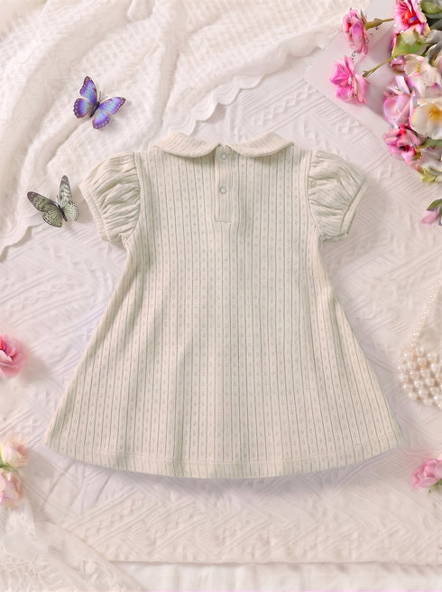 Beige Floral Embroidered Jacquard Baby Frock