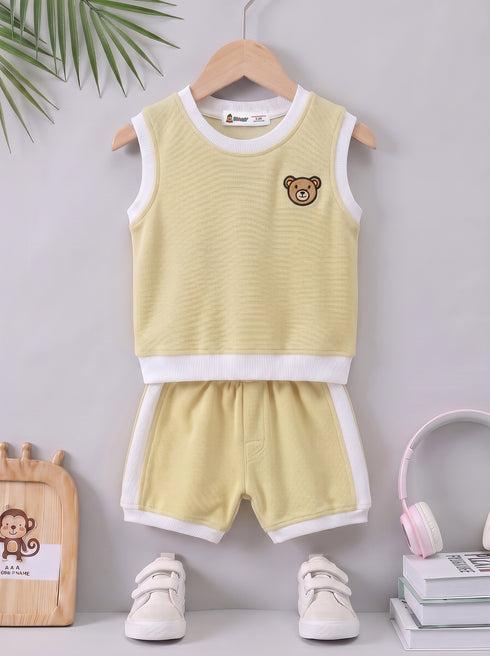Beige Bear Embroidered Short Set