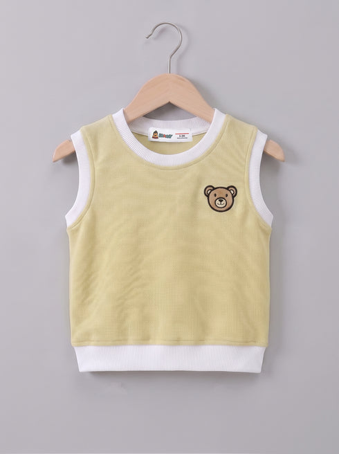 Beige Bear Embroidered Short Set