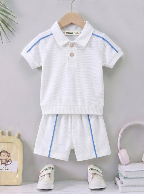 Jacquard Textured Polo Short Set (White)