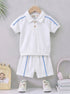 Jacquard Textured Polo Short Set (White)