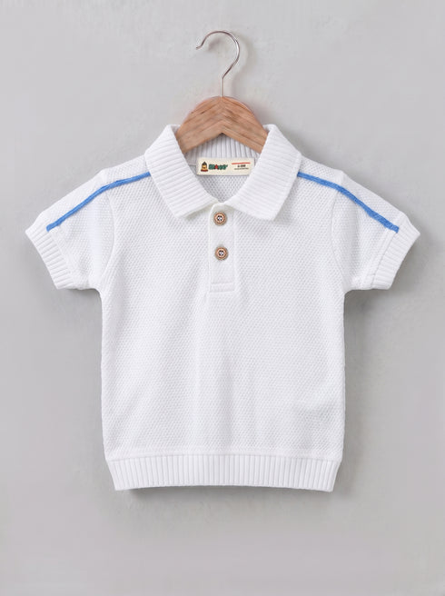 Jacquard Textured Polo Short Set (White)