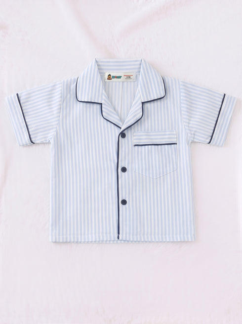 Sky Blue Striped Night Suit Set