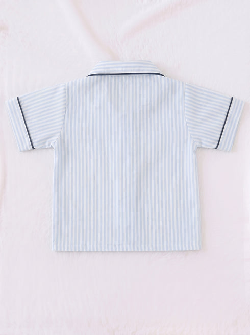Sky Blue Striped Night Suit Set