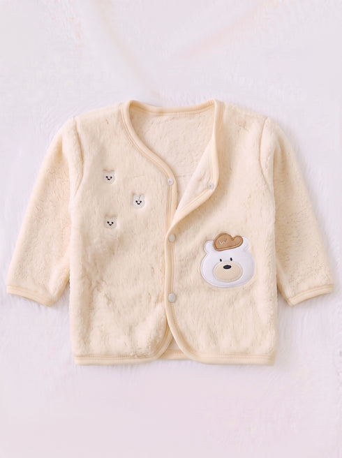 Bear Embroidered Plush Fleece Co-ord Set (Cream)