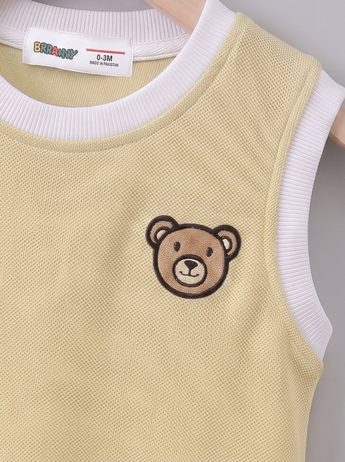 Beige Bear Embroidered Short Set