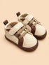Cream & Brown Woven Texture Sneakers with Velcro Straps