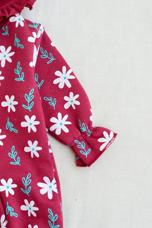Floral Frost Frilled Fleece Hooded Sleepsuit