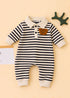Striped Bear Embroidery Waffle Knit Polo Sleepsuit