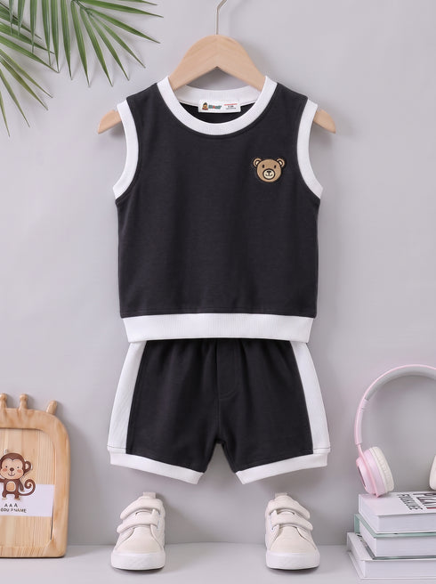 Black Bear Embroidered Short Set