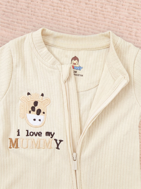 I Love Mummy Embroidered Zip-Up Romper (Cream)