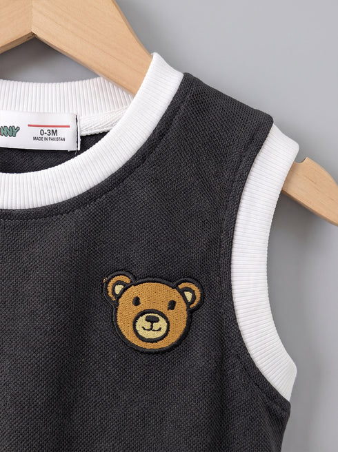 Black Bear Embroidered Short Set