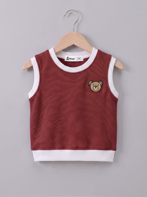 Burgundy Bear Embroidered Short Set