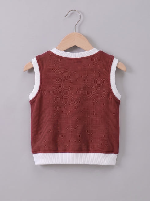 Burgundy Bear Embroidered Short Set
