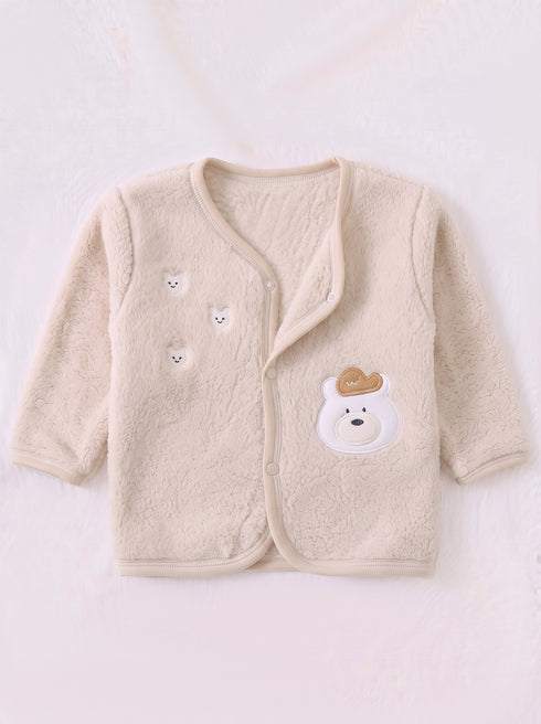 Bear Embroidered Plush Fleece Co-ord Set (Beige)