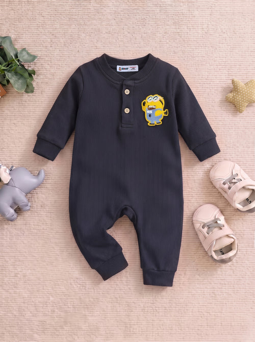 Playful Ribbed Henley Sleepsuit (Black)