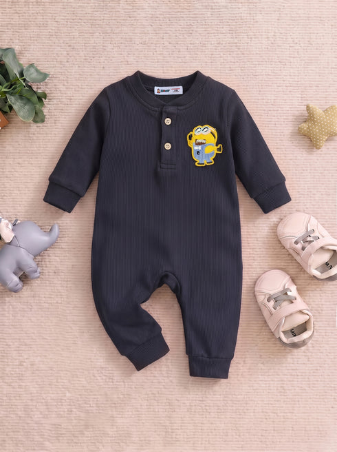 Playful Ribbed Henley Sleepsuit (Black)