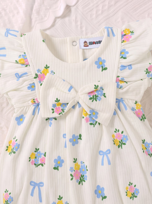 Floral Bow Detail Frill Romper
