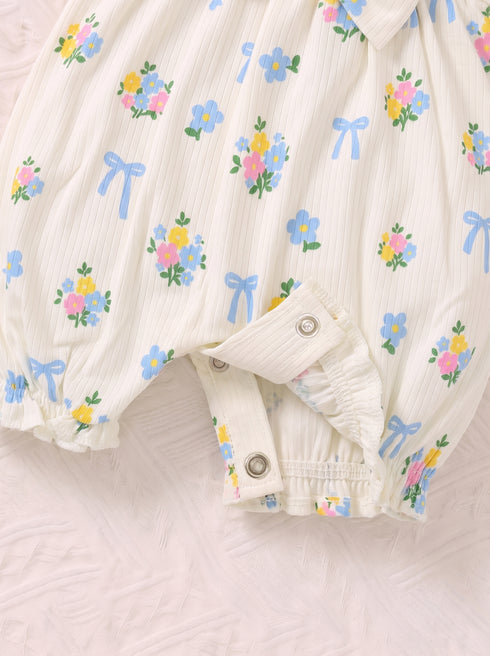 Floral Bow Detail Frill Romper