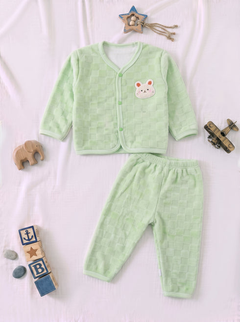 Bunny Embroidered Checkered Plush Fleece Co-ord Set
